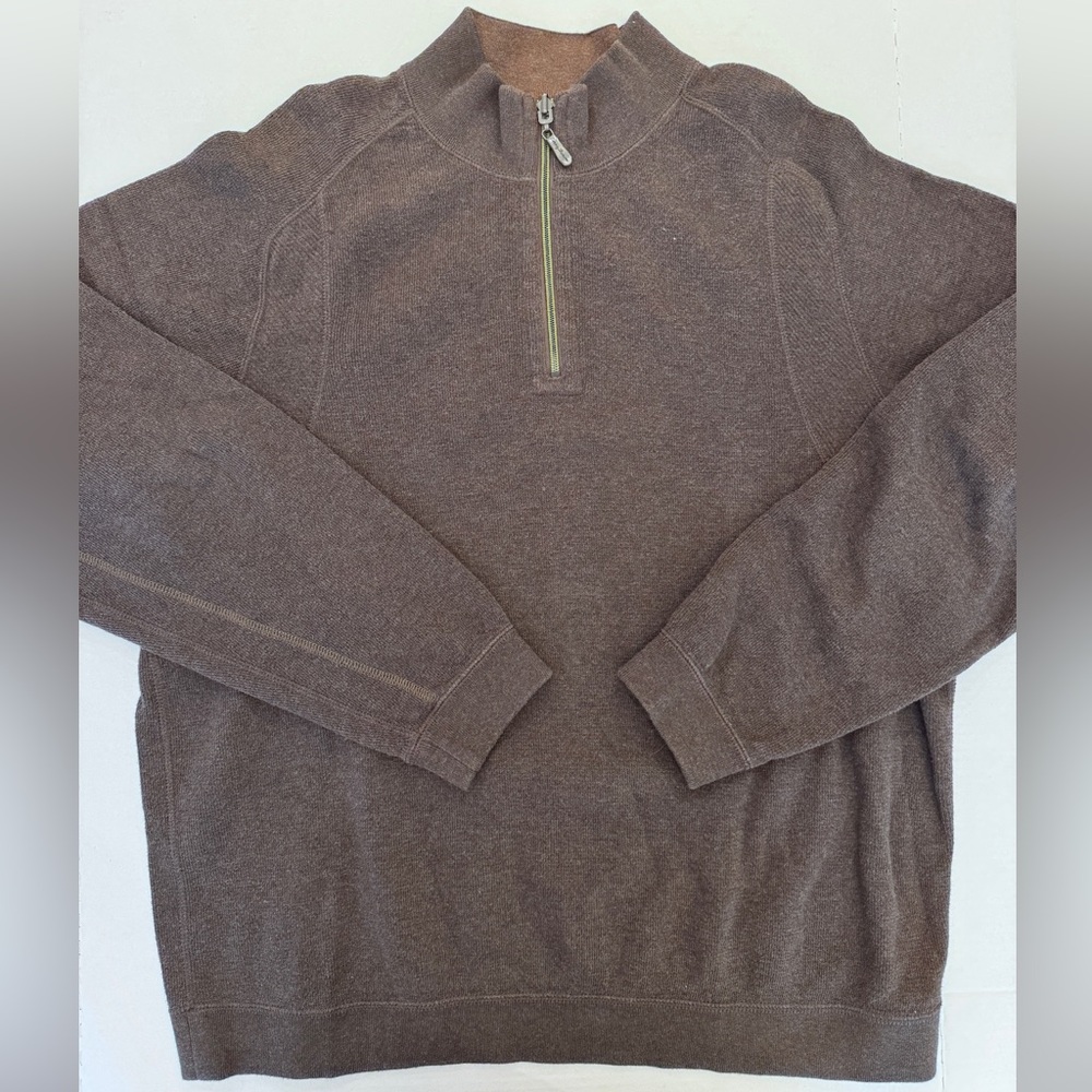 Tommy Bahama Sweater Men Large Brown Quarter Zip Pullover Cotton Long Sleeve